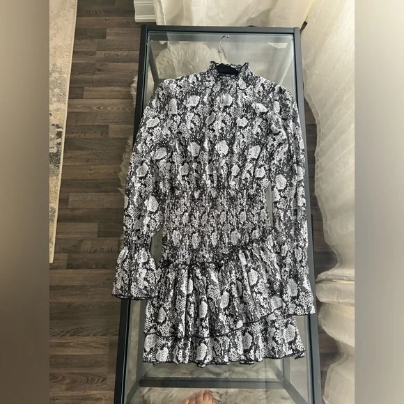 Snake Print Ruffle Mini Dress Size Small - Picture 2 of 4